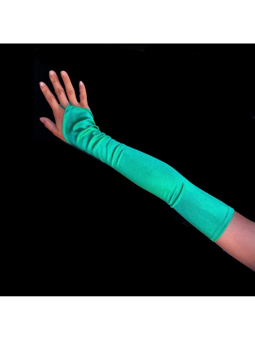 Women's Green Over The Elbow Fingerless 23" Long Bridal Long Satin Gloves